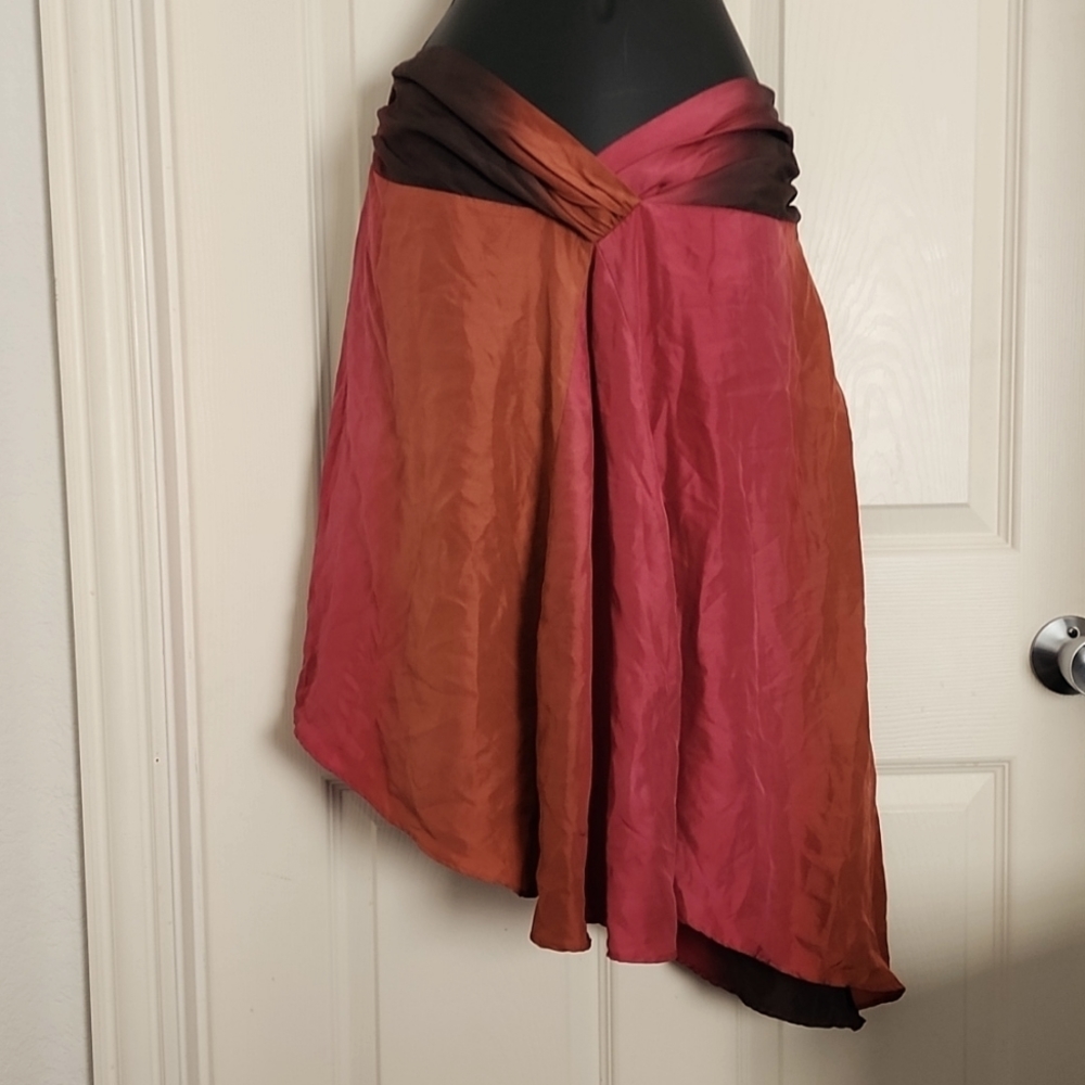 Vintage H&M 100% Silk Asymmetrical Midi Skirt –Sunset Ombre Twist Waist Size 12